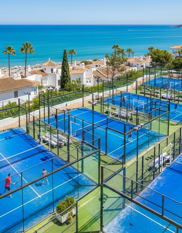 Korty padlowe w sroddziemnomorskim kurorcie z widokiem na morze