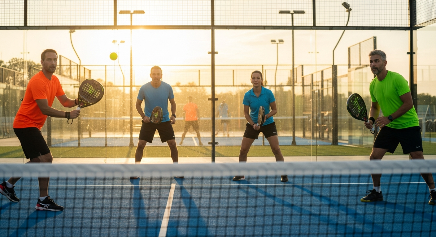 Four players enjoying a doubles padel match – the social side of the game