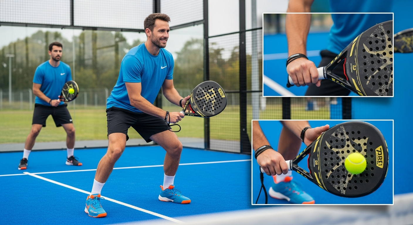 Padel coach giving individual lesson – learning proper stroke technique